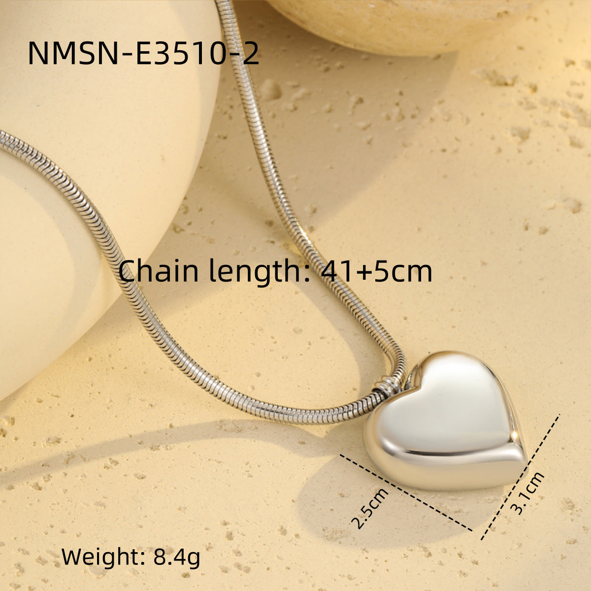 Collana Minimalista da Donna a Catena Snake a Cuore in Acciaio al Titanio con Placcatura in Oro