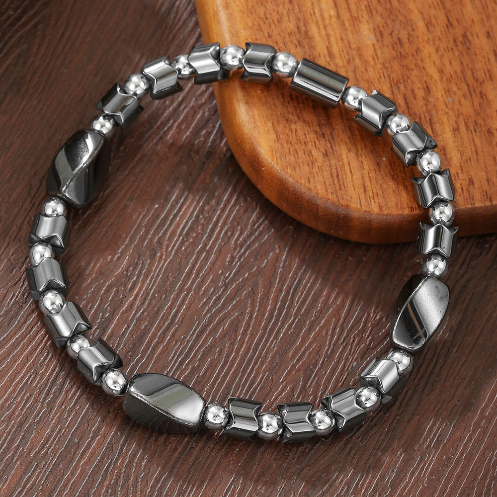 Minimalist Vintage Geometric Hematite and Tiger Eye Beaded Bracelet Handmade Unisex Jewelry