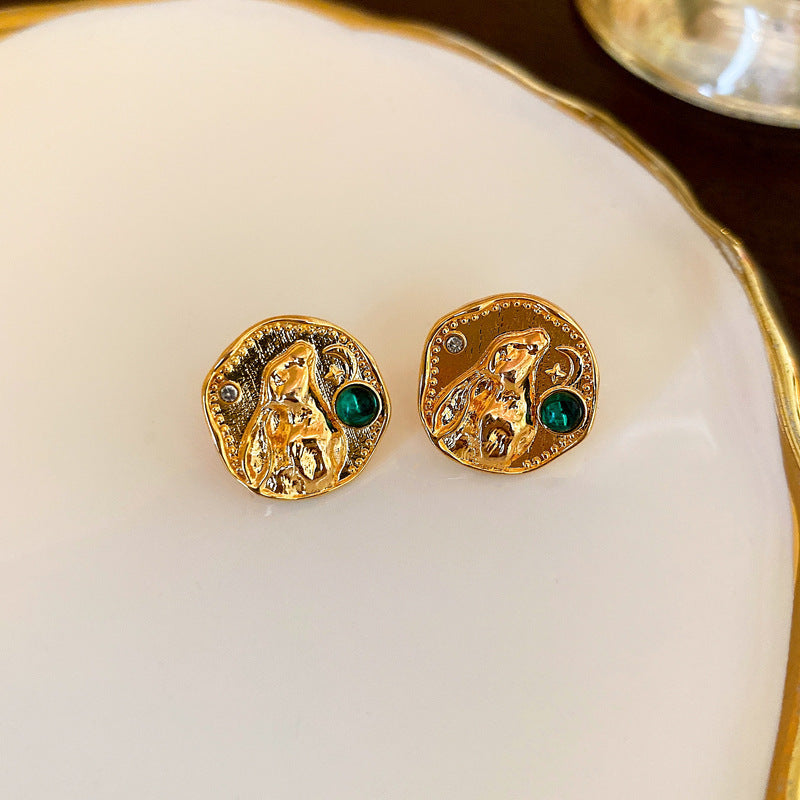 Vintage Floral and Teardrop Shaped Copper Earrings with 925 Silver Posts, Electroplated Finish, Elegant Court-Inspired Retro Ear Jewelry for Women