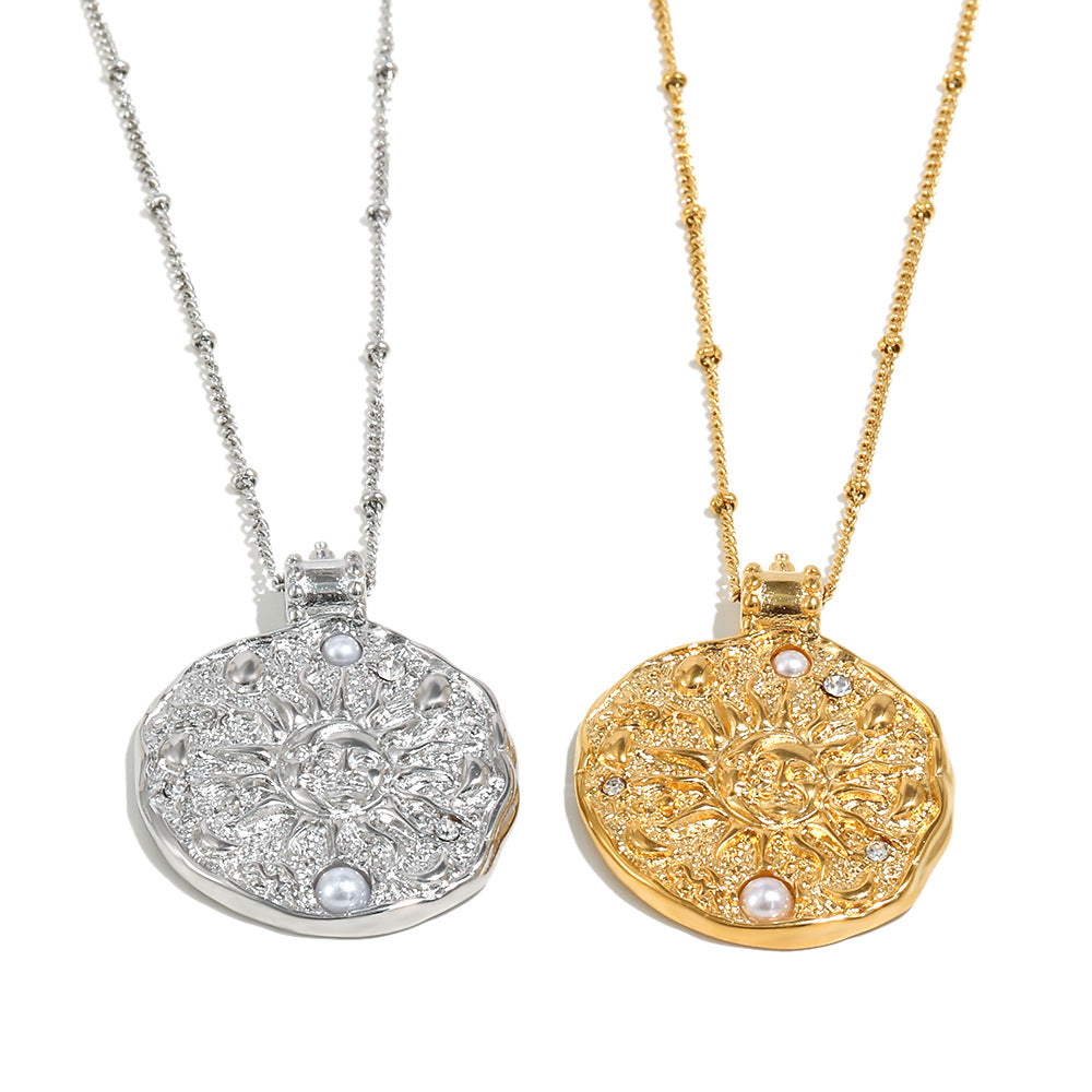 Collana con Pendente da Donna a Faccia di Sole Placcato Oro in Acciaio Inossidabile Geometrico
