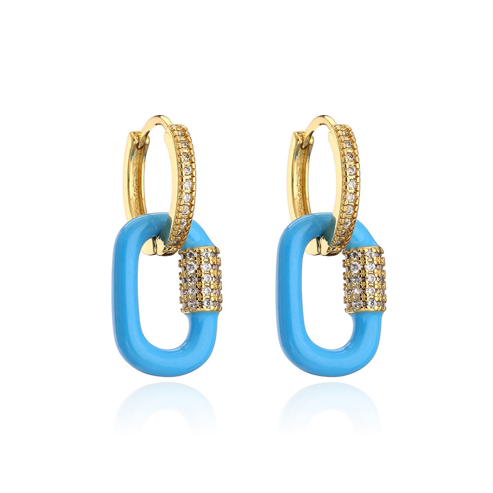 Geometric Drip Oil Cubic Zirconia Gold Plated Brass Earrings