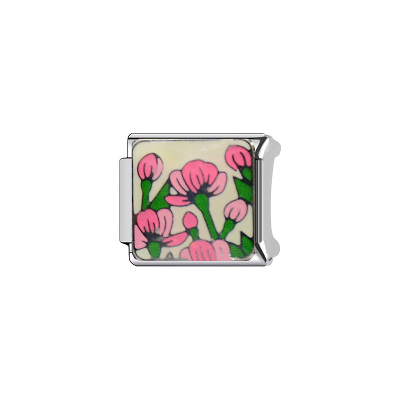 Sweet Floral Letter Stainless Steel Plated DIY Charm Bar Bracelet