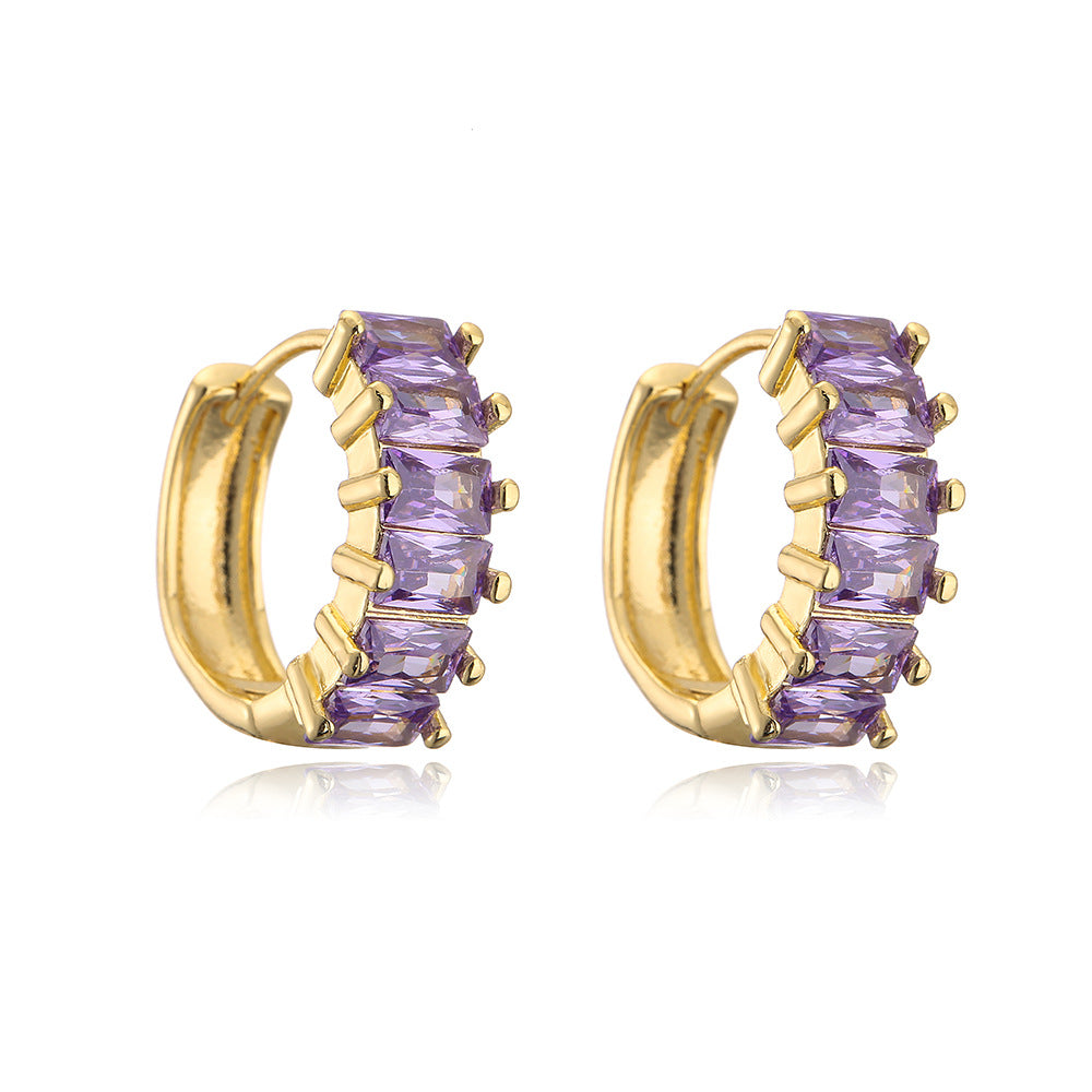 Minimalist Geometric Copper Hoop Earrings with 18K Gold Plating and Micro-Paved Cubic Zirconia for Women