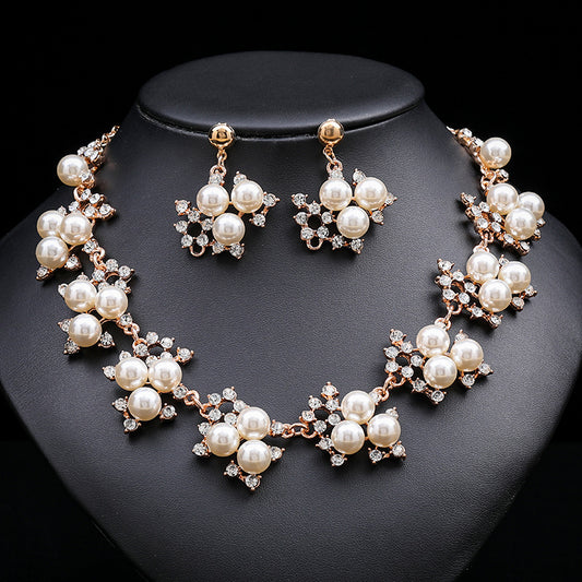 Elegante Juego de Collar Minimalista de Perlas para Mujer con Colgante de Aleación, Cadena O Bañada en Oro, Diseño Floral y de Espiga