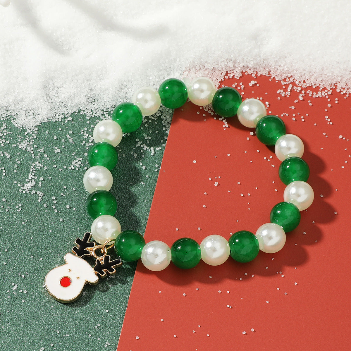 Braccialetto INS con ciondoli a forma di albero di Natale, pupazzo di neve e cuore per donna, con perline in lega e design festivo