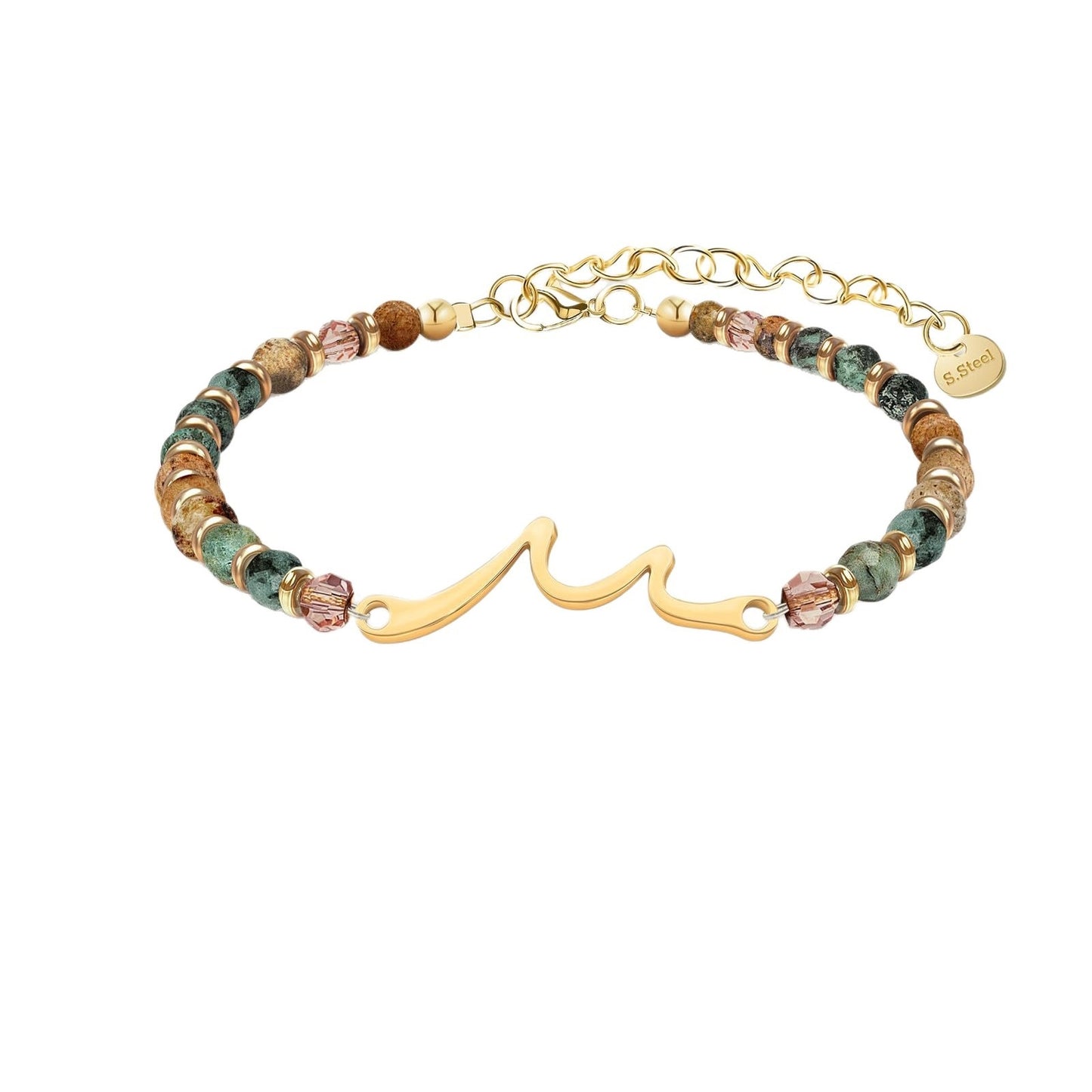 PVD 18K Gold Plated Stainless Steel Geometric Turquoise Bracelet Unisex Adjustable