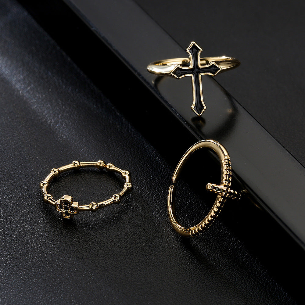 Minimalist Geometric Open Ring for Women with Copper Base Plated in 18K Gold and Micro-Paved Zirconia with Enamel Finish