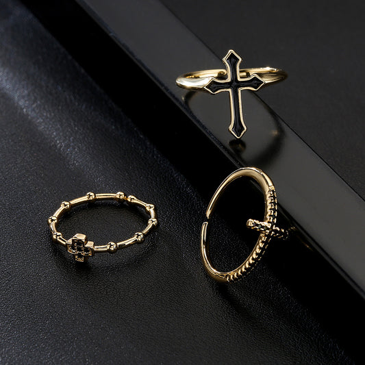 Minimalist Geometric Open Ring for Women with Copper Base Plated in 18K Gold and Micro-Paved Zirconia with Enamel Finish