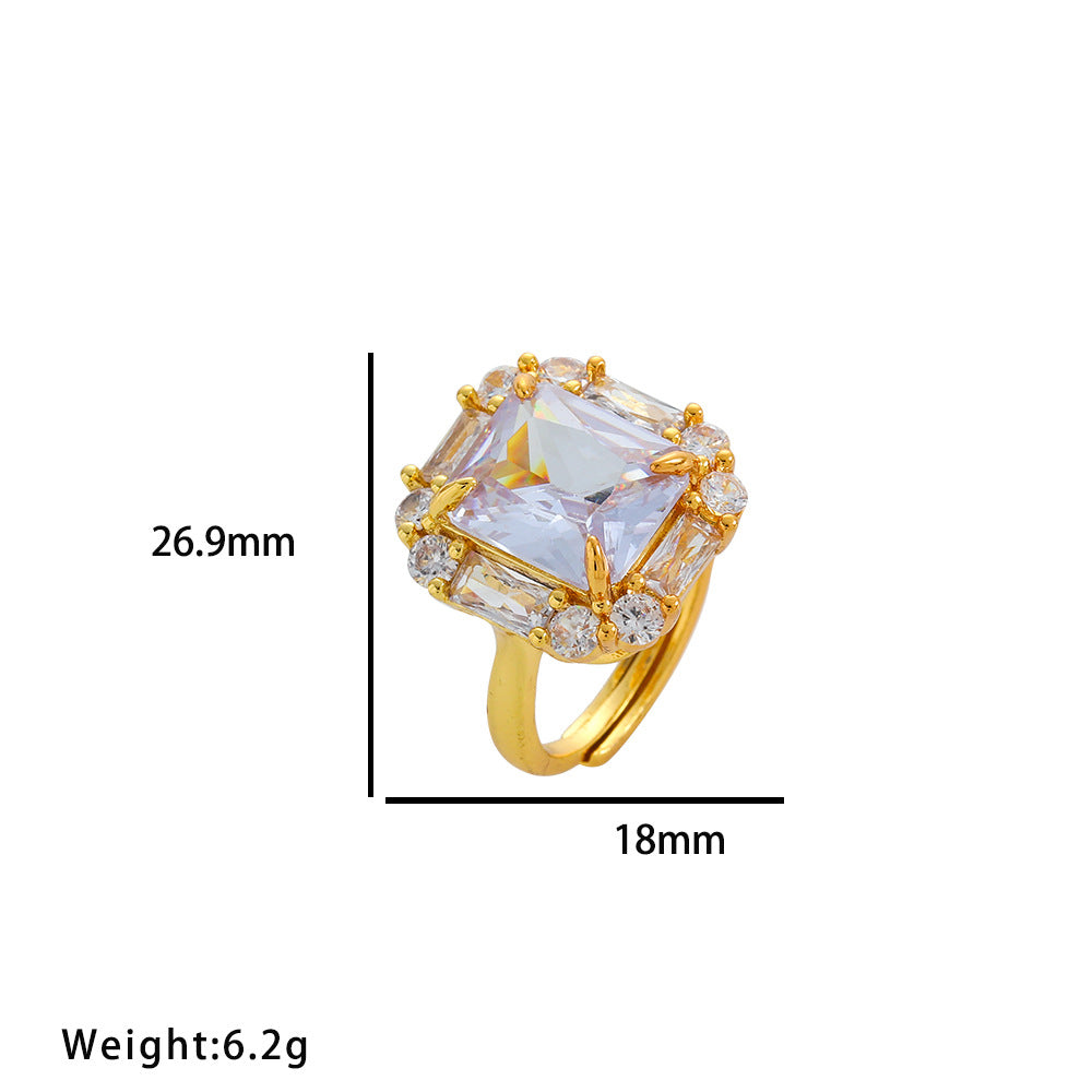 Conjunto de pendientes y anillo de acero de titanio con diamantes de imitación cuadrados geométricos de inspiración vintage para mujer