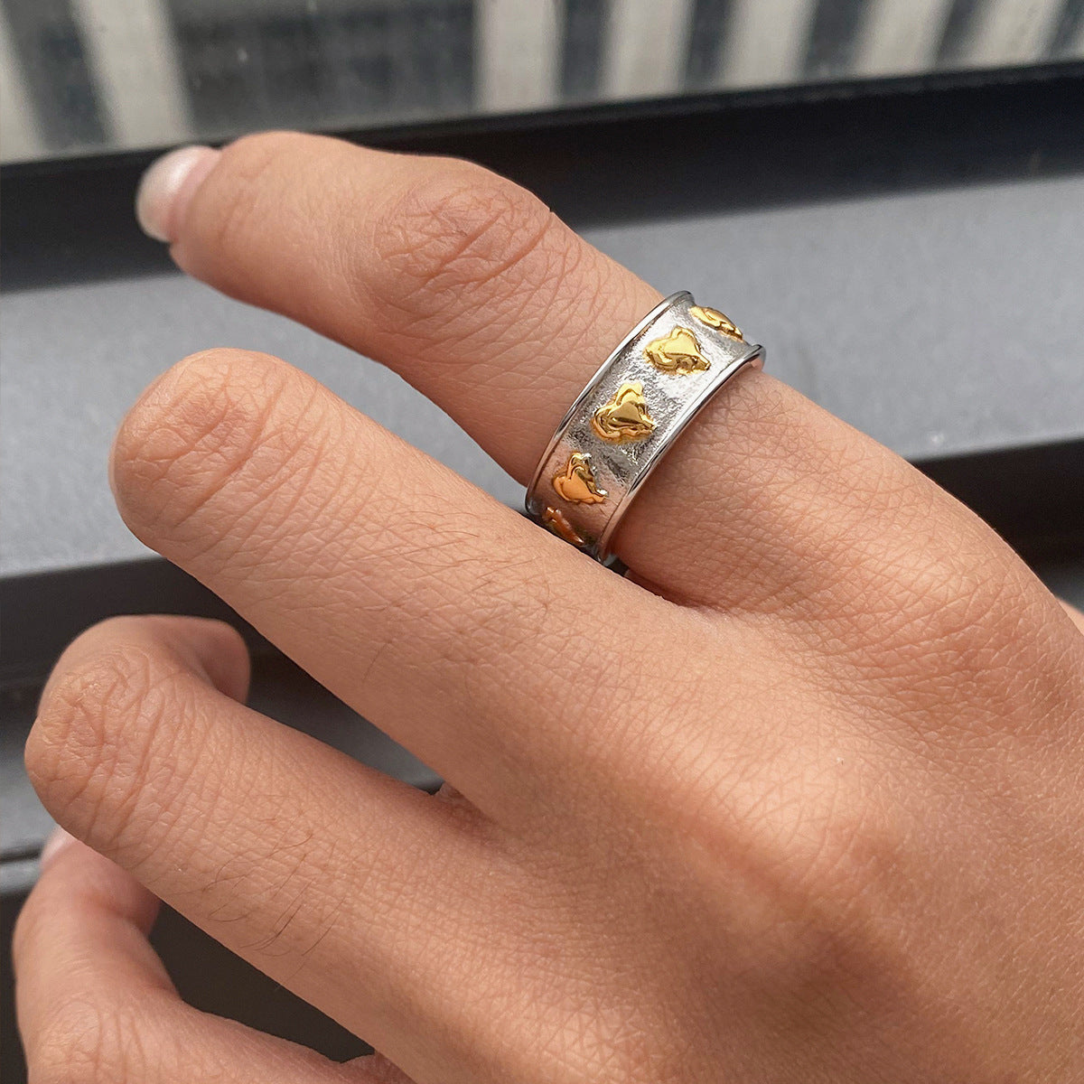 Heart Shaped Plated Stainless Steel Ring for Women