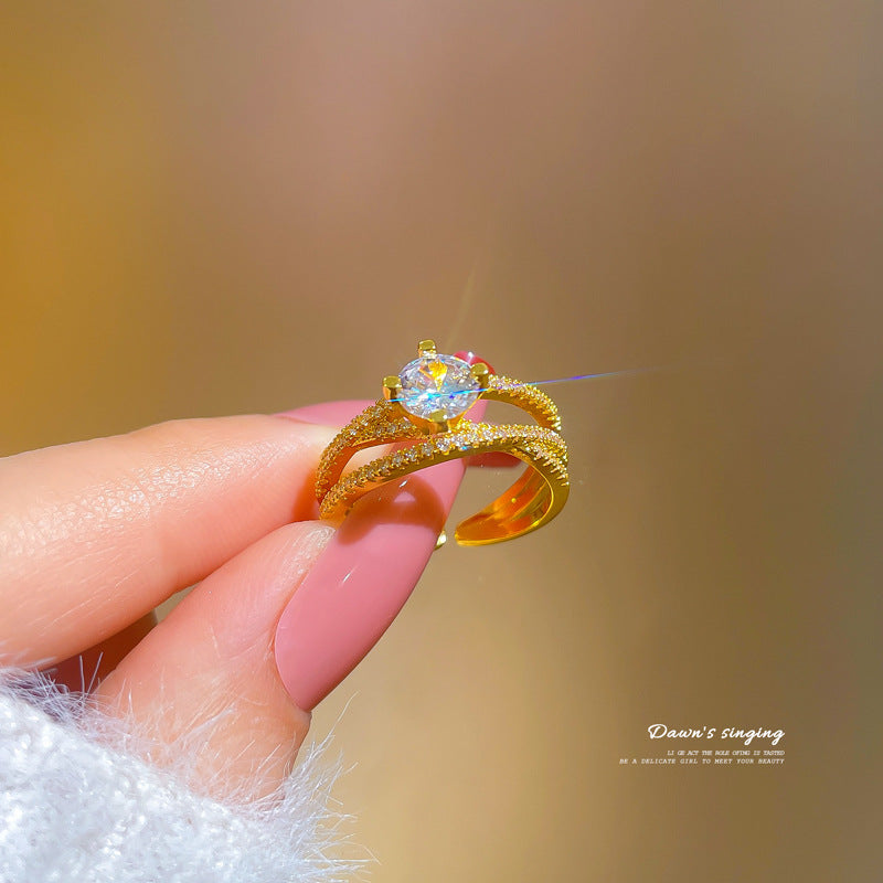 Anillo abierto de cruz retorcida para mujer, chapado en oro, estilo minimalista, fresco e indiferente