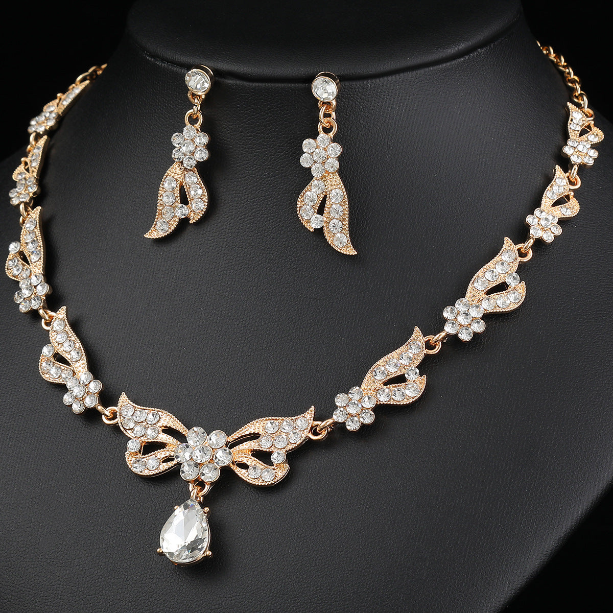 Elegant Bowknot Crystal-Embellished Alloy Necklace Set with Butterfly and Musical Note Motifs for Women