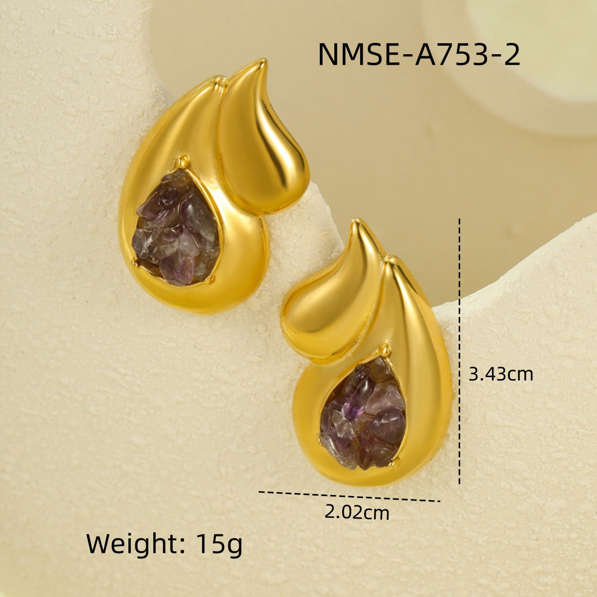 Orecchini a Goccia Doppi in Acciaio al Titanio Lucidato Stile Vintage Minimalista con Dettagli in Pietra Naturale e Placcatura in Oro 18K