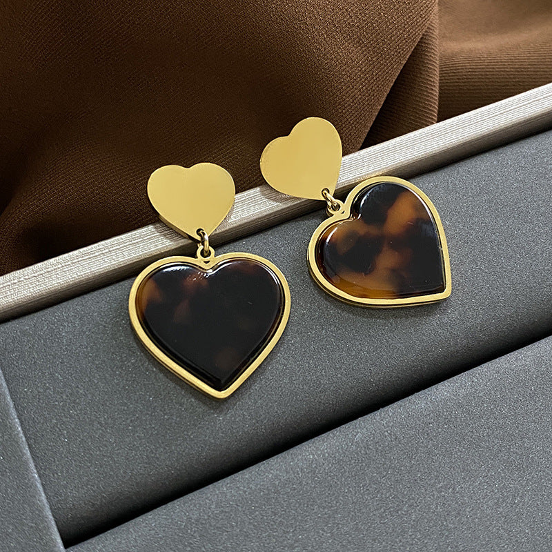 Vintage Elegant Leopard Print Heart Plated Brass Earrings