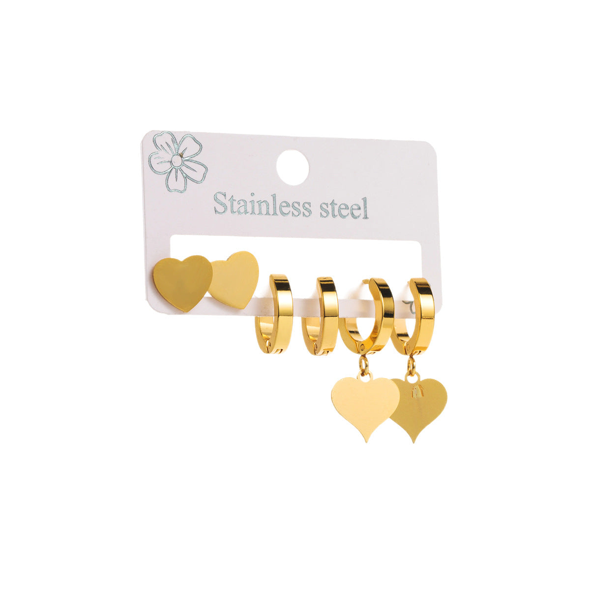 Minimalist Stainless Steel Star Heart Floral Hoop Earrings with Hollow Design and Plated Finish