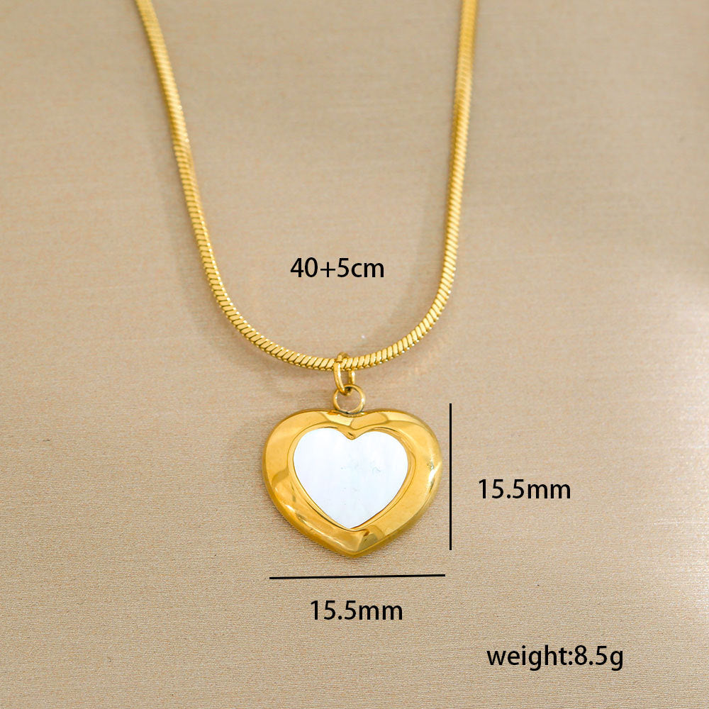 Collar minimalista de acero de titanio con forma de corazón, chapado en oro, perla y cadena ajustable para mujer