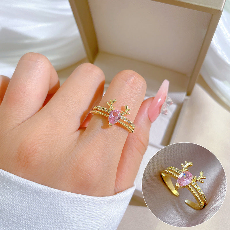 Minimalist Sweet Geometric Round Brass Plated Rhinestone Ring for Women and Men