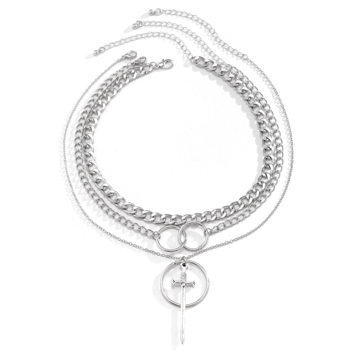 Collar con colgante en forma de espada, estilo hip-hop atrevido, con detalles de borlas y aleación galvanizada en cadena cruzada para mujer