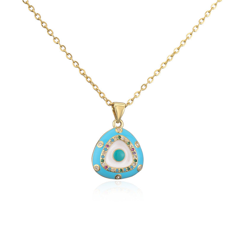 Elegant Geometric Drip Oil Brass Micro-Inlaid Cubic Zirconia Evil Eye Pendant Necklace for Women with Cable Chain