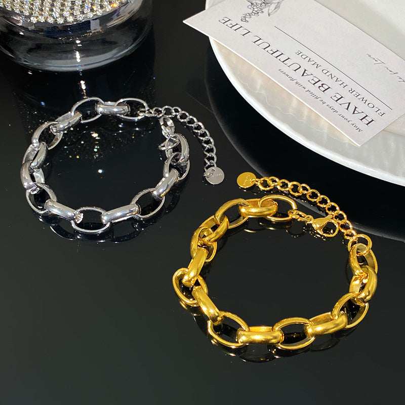 Geometric Plated Titanium Steel Curb Chain Bracelet with Smile Element