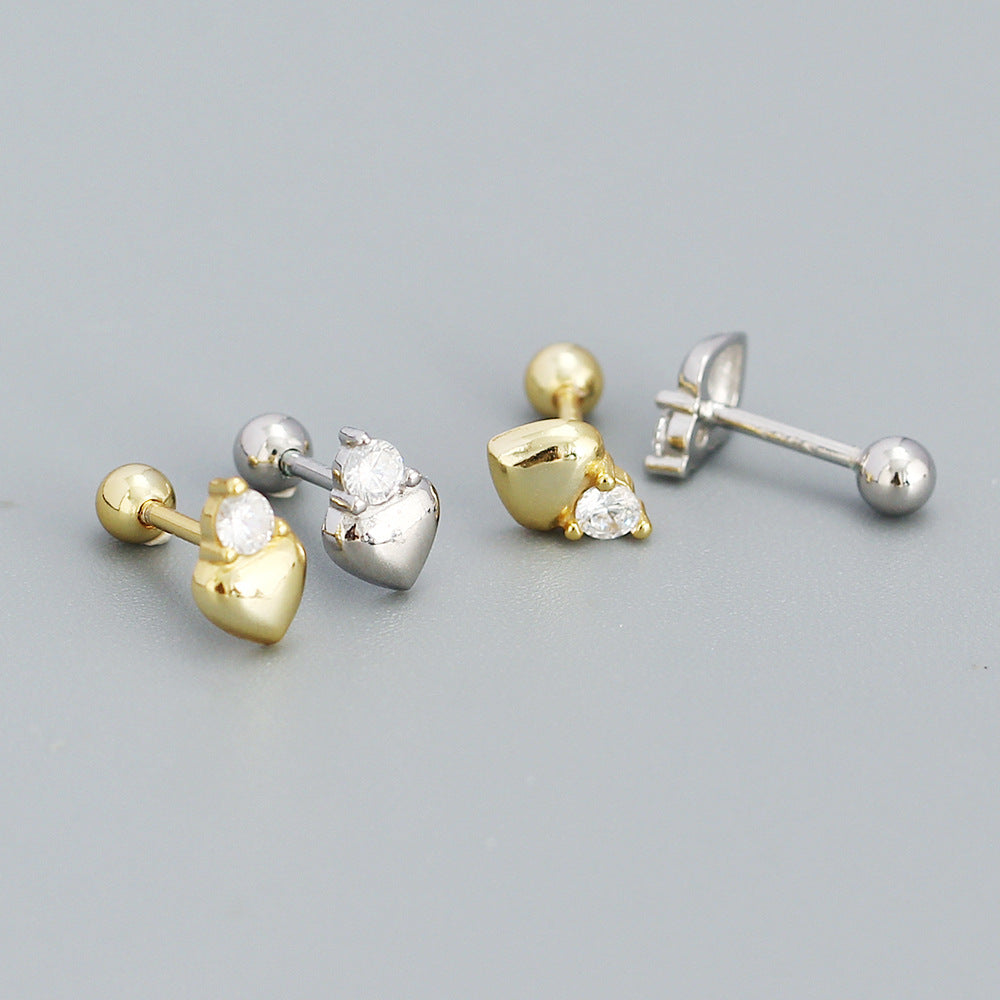 Minimalist Heart-Shaped 925 Sterling Silver Ear Cuffs with Rhinestone Inlay for Women