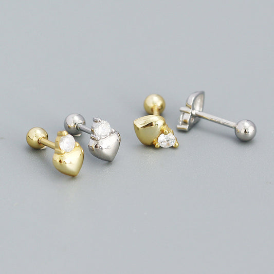 Orecchini a polsino in argento sterling 925 a forma di cuore minimalistici con intarsio di strass per donna