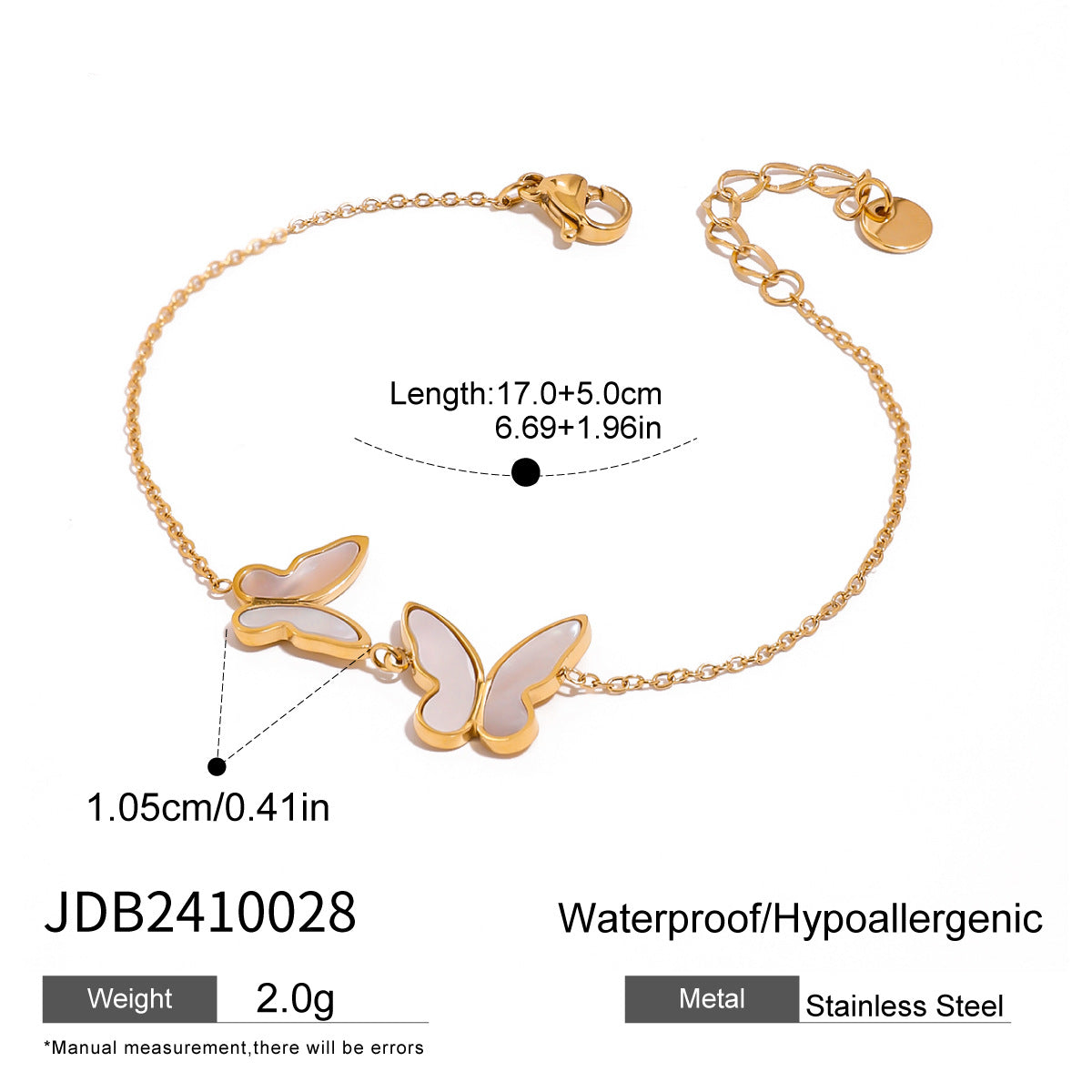 Elegante pulsera de acero inoxidable con forma de mariposa y acabado chapado para mujer, accesorio de moda con diseño geométrico