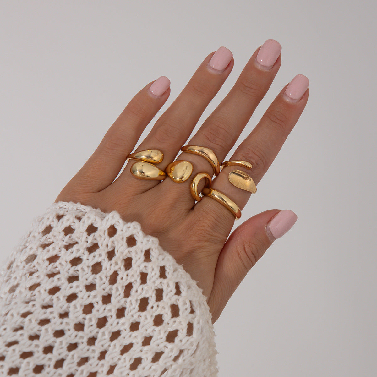 Anello da donna minimalista con nocche aperte, geometrico, in lega placcata
