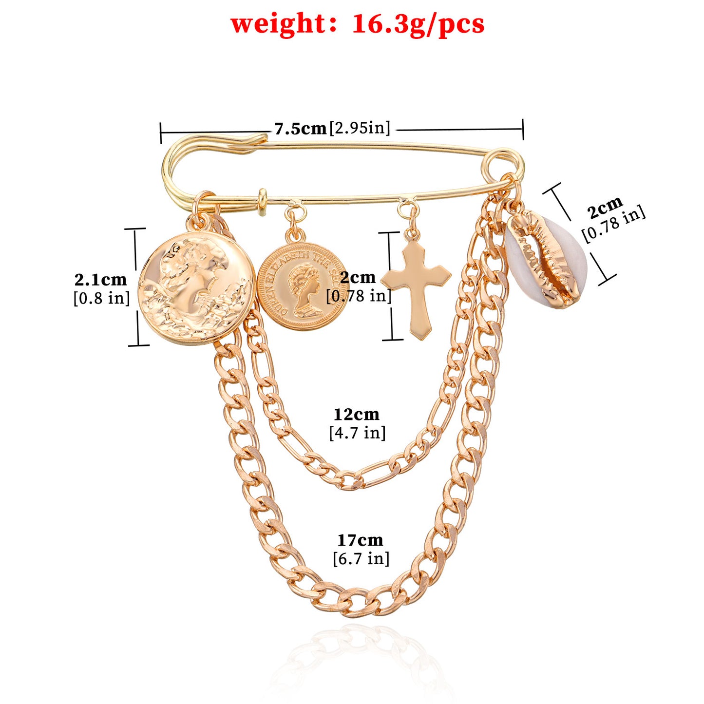 Vintage Alloy Portrait Cartoon Character Brooch with Beach Chain for Women