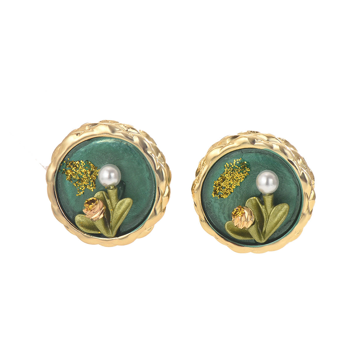 Pendientes Esmaltados Geométricos Florales Minimalistas con Incrustaciones de Perlas para Mujer, Poste de Acero Inoxidable