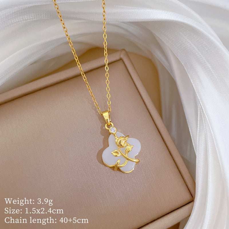Sweet Minimalist Cross Micro-Inlaid Cubic Zirconia Brass Pendant Titanium Steel Necklace for Unisex