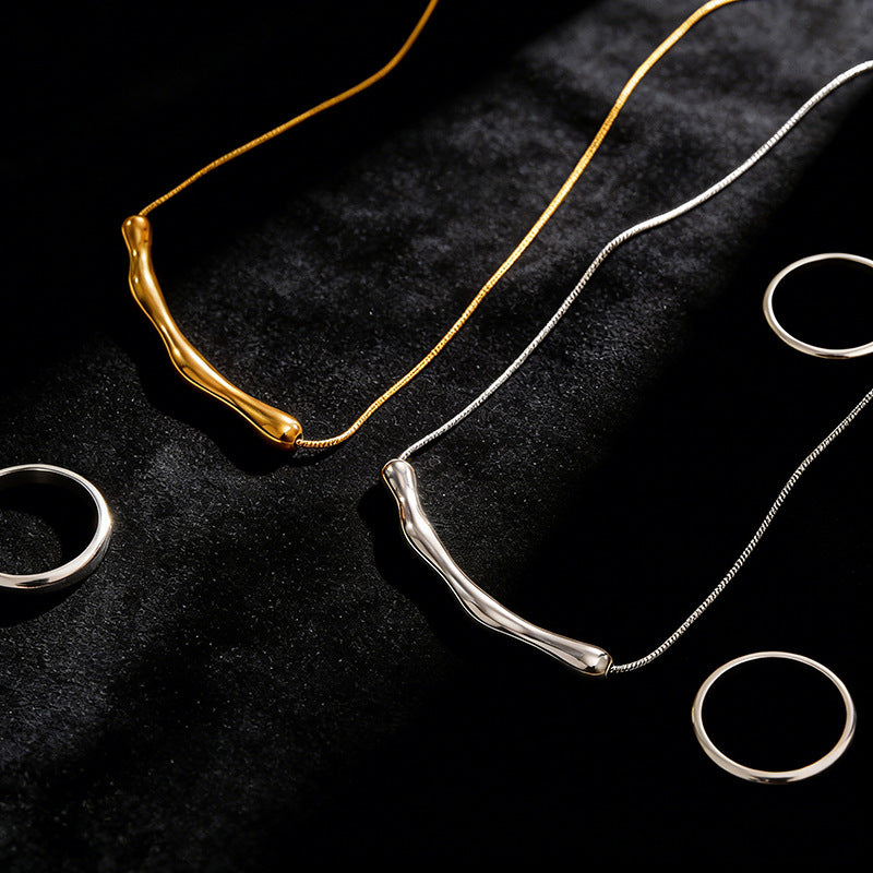 Minimalist Geometric Stainless Steel Plated Necklace with Snake Chain for Women