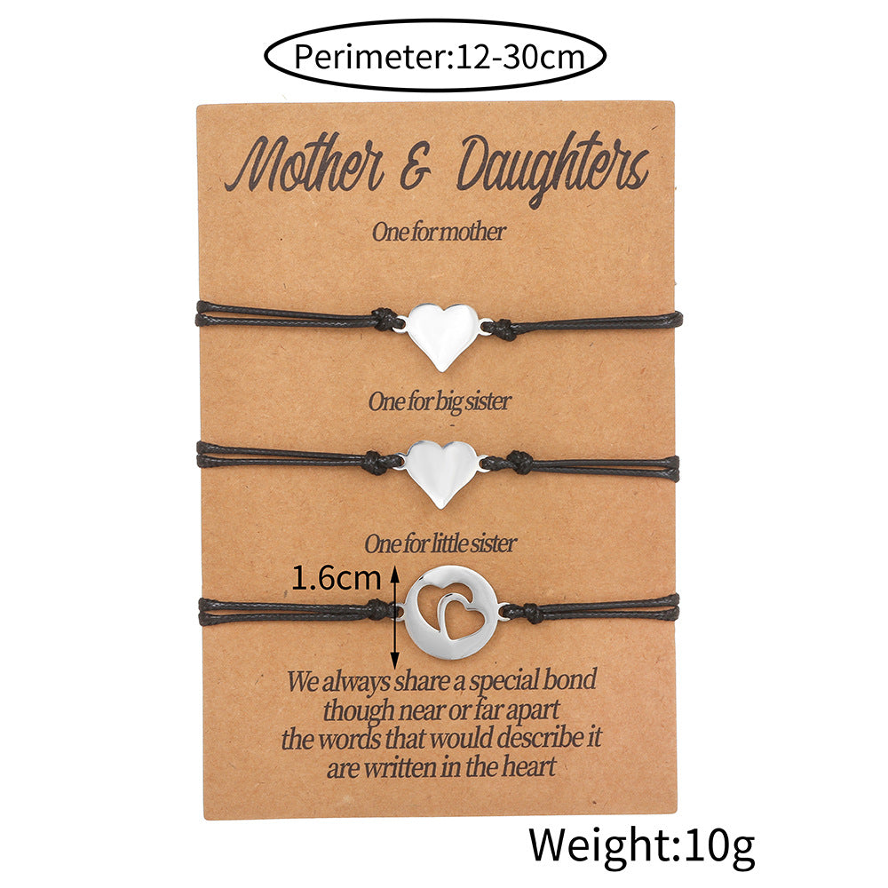 Minimalist Stainless Steel Heart Geometric Woven Card Bracelet