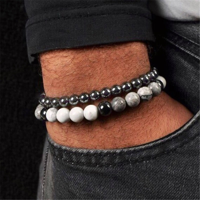 Hip-hop Geometric Natural Stone Beaded Bracelet with Agate Turquoise and Tiger Eye for Men and Women