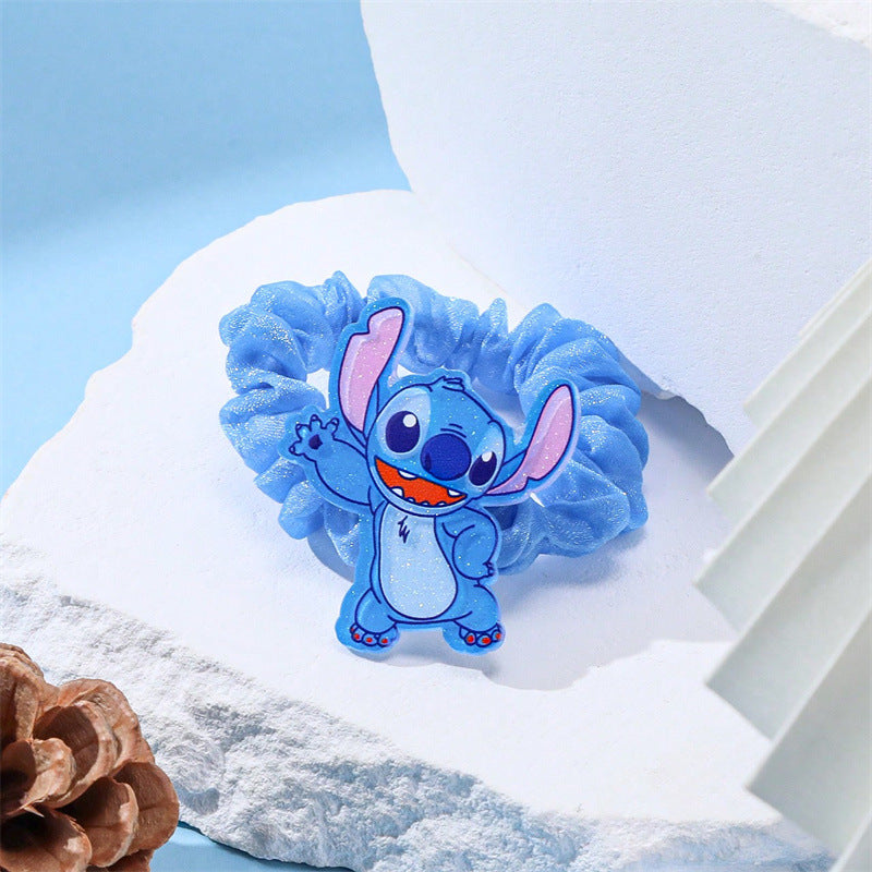 Lindo lazo para el cabello con diseño de macarrón azul y rosa de dibujos animados para niños con banda de tela tejida y diseño de personaje de dibujos animados