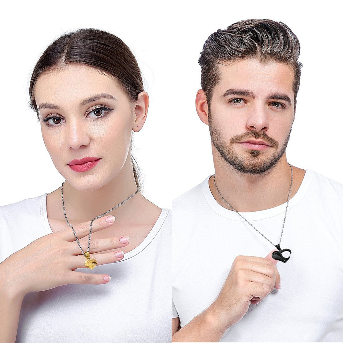 Minimalist Heart-Shaped Puzzle Pendant Necklace for Couples in Stainless Steel with Plated Titanium Steel Accent