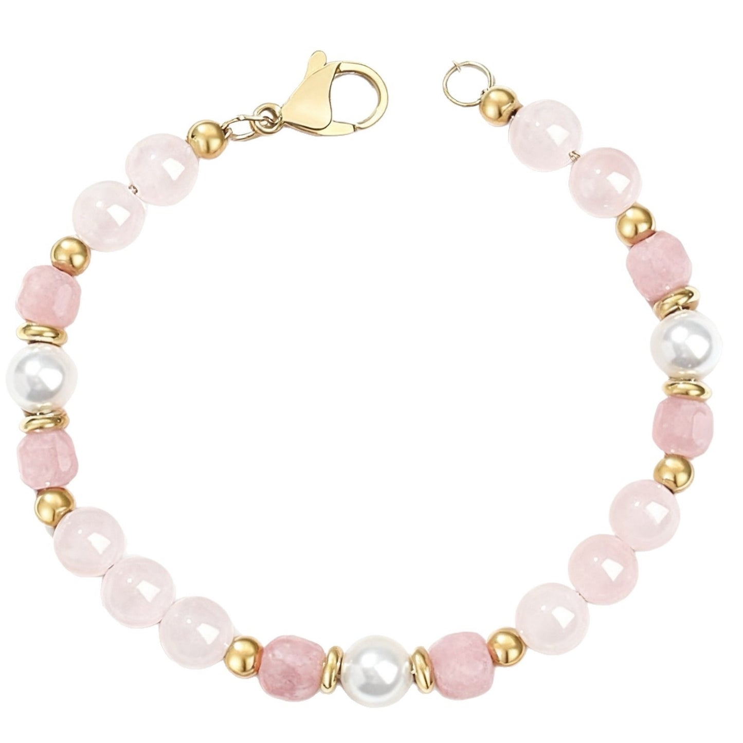 Minimalist 8mm Natural Faceted Strawberry Quartz Geometric Bracelet for Women