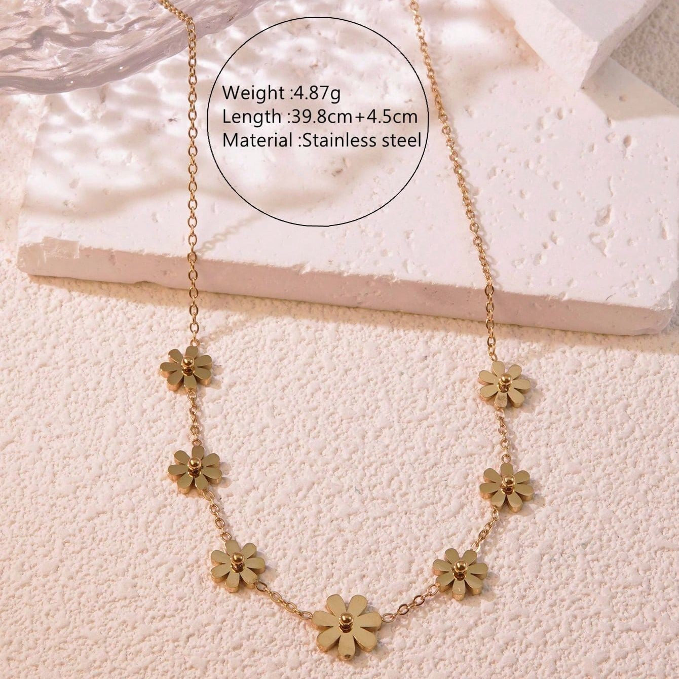 Elegant Stainless Steel Daisy Flower Jewelry Set Plated Necklace Earrings Bracelet for Women