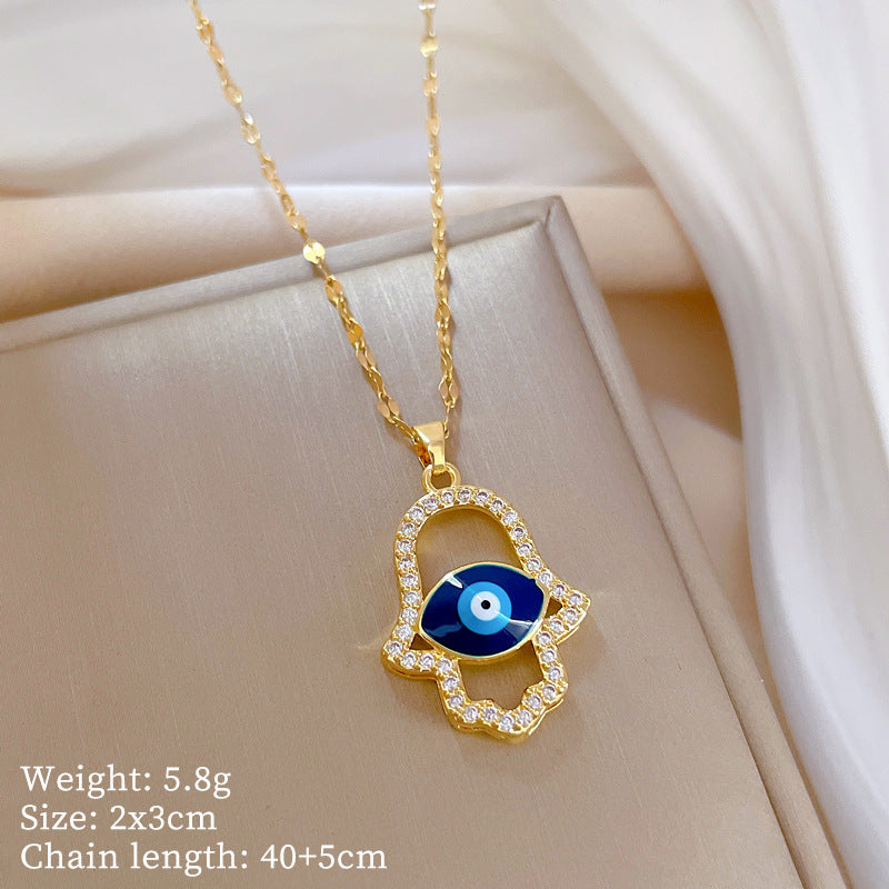 Geometric Luxury Titanium Steel Clavicle Chain for Women with Plated Copper Pendant