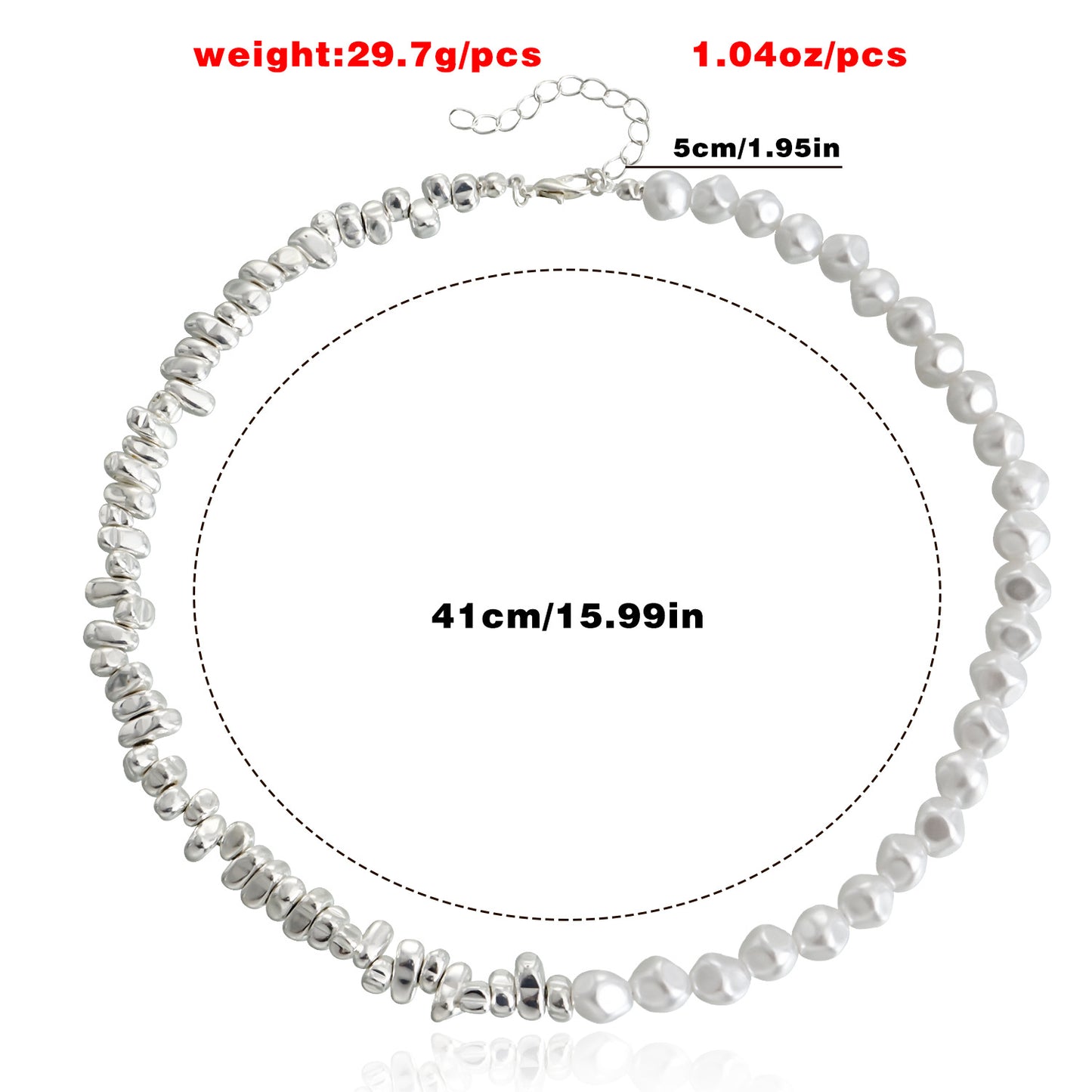 Geometric Asymmetrical Pearl Necklace with Alloy Base and Electroplated Finish for Women
