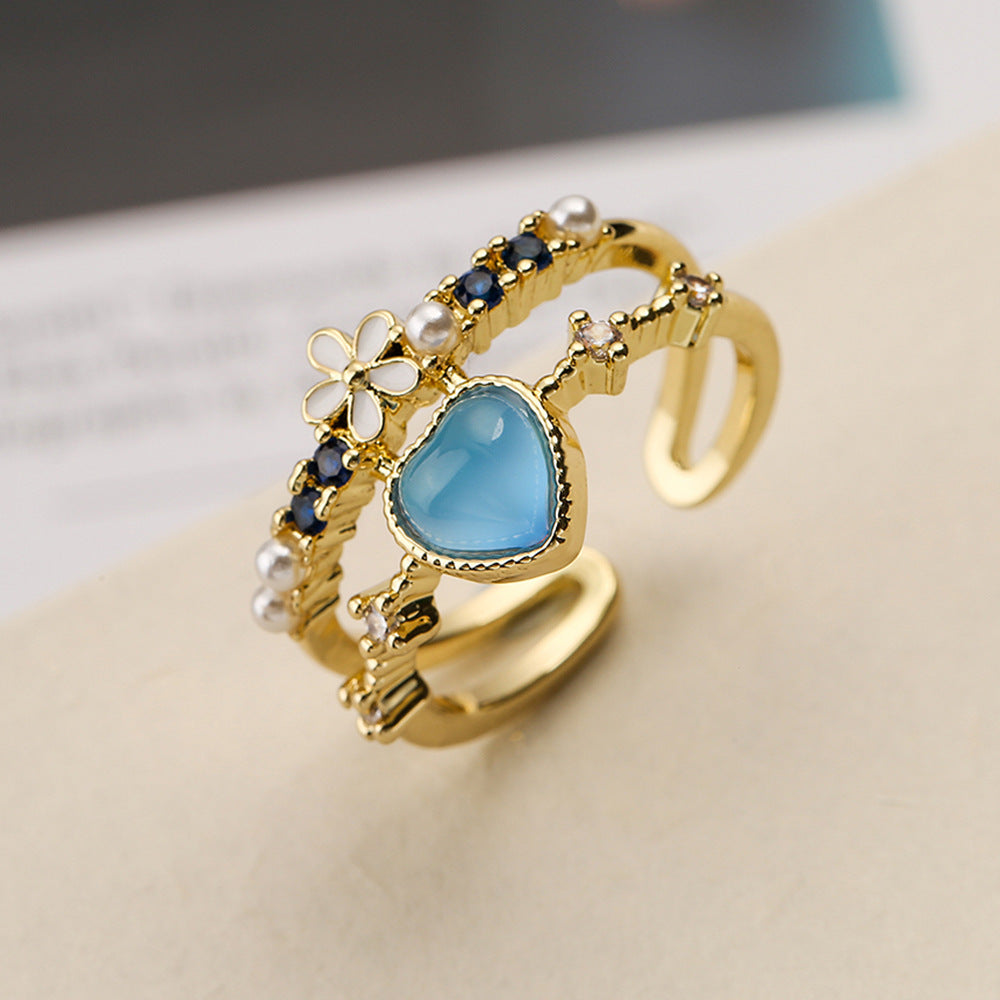 Anello da Donna a Cuore Minimalista alla Moda in Rame Placcato Oro con Zirconi Micro-Pave