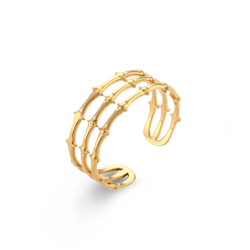 Fashion Geometric Open Adjustable Ring 18K Gold Plated Stainless Steel for Women