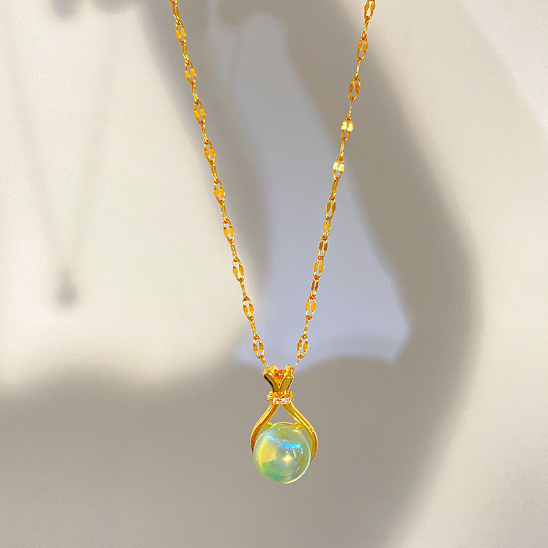 Minimalist Sweet Round Geometric Titanium Steel Plated Necklace with Brass Pendant for Unisex