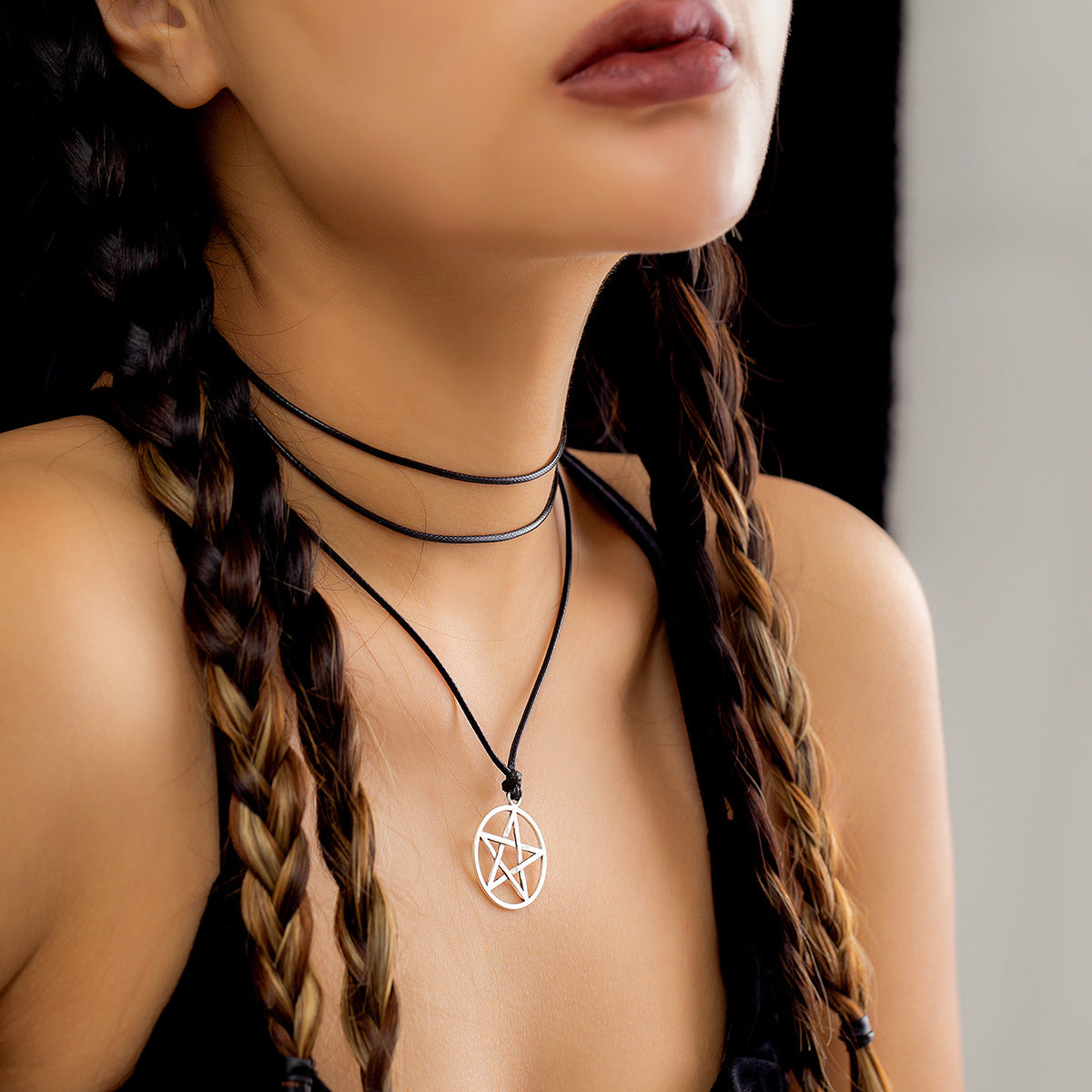 Minimalist Hollow Star and Cross Pendant Necklace for Women Alloy with Electroplating Finish