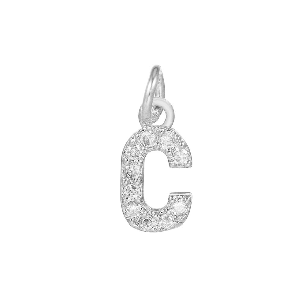 14K Gold Plated Brass Letter Pendant with Cubic Zirconia Charm Bar