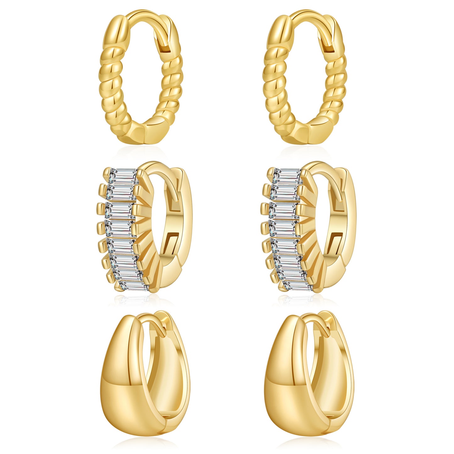 Gold Plated Brass Geometric Round Hoop Earrings with Cubic Zirconia for Women