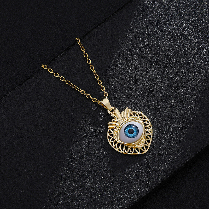 Collar con colgante de ojo turco geométrico vintage para mujer, chapado en cobre con oro real, cadena de serpiente, cadena de suéter ajustable