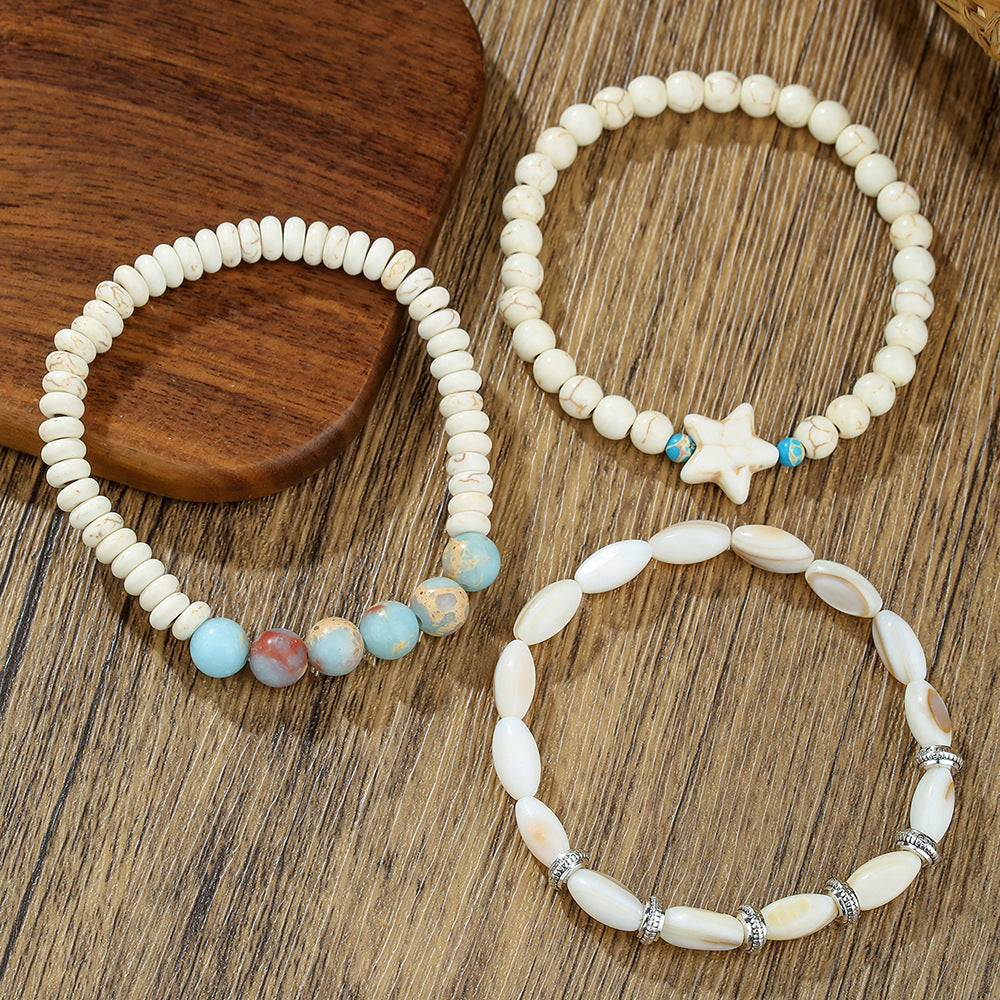 Bohemian Geometric Star Turquoise and Shell Bracelet for Unisex