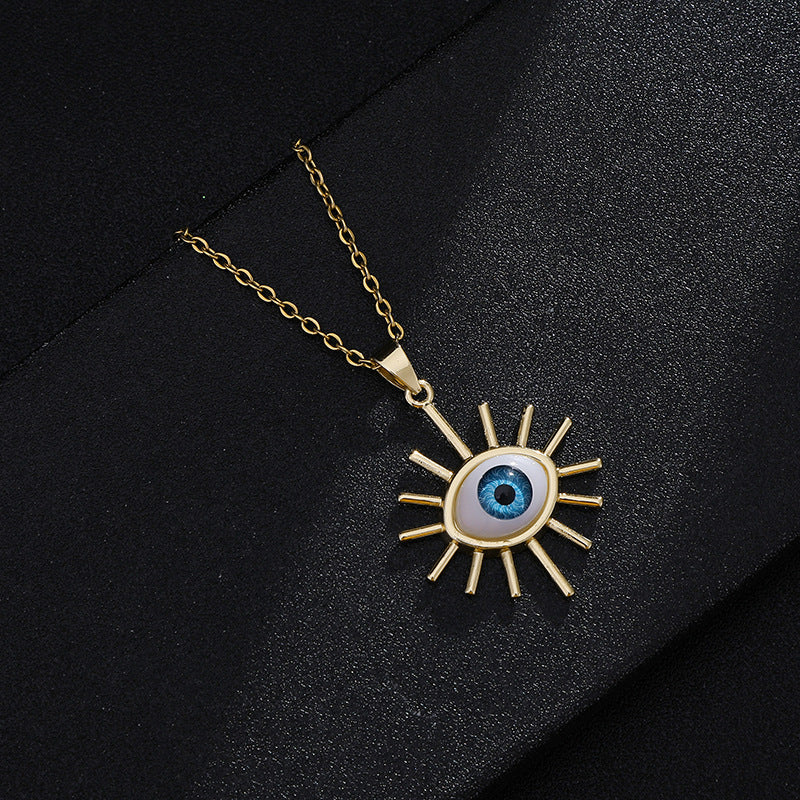 Collana vintage con occhio di Allah geometrico per uomo e donna in rame placcato oro su catena a maglie ovali