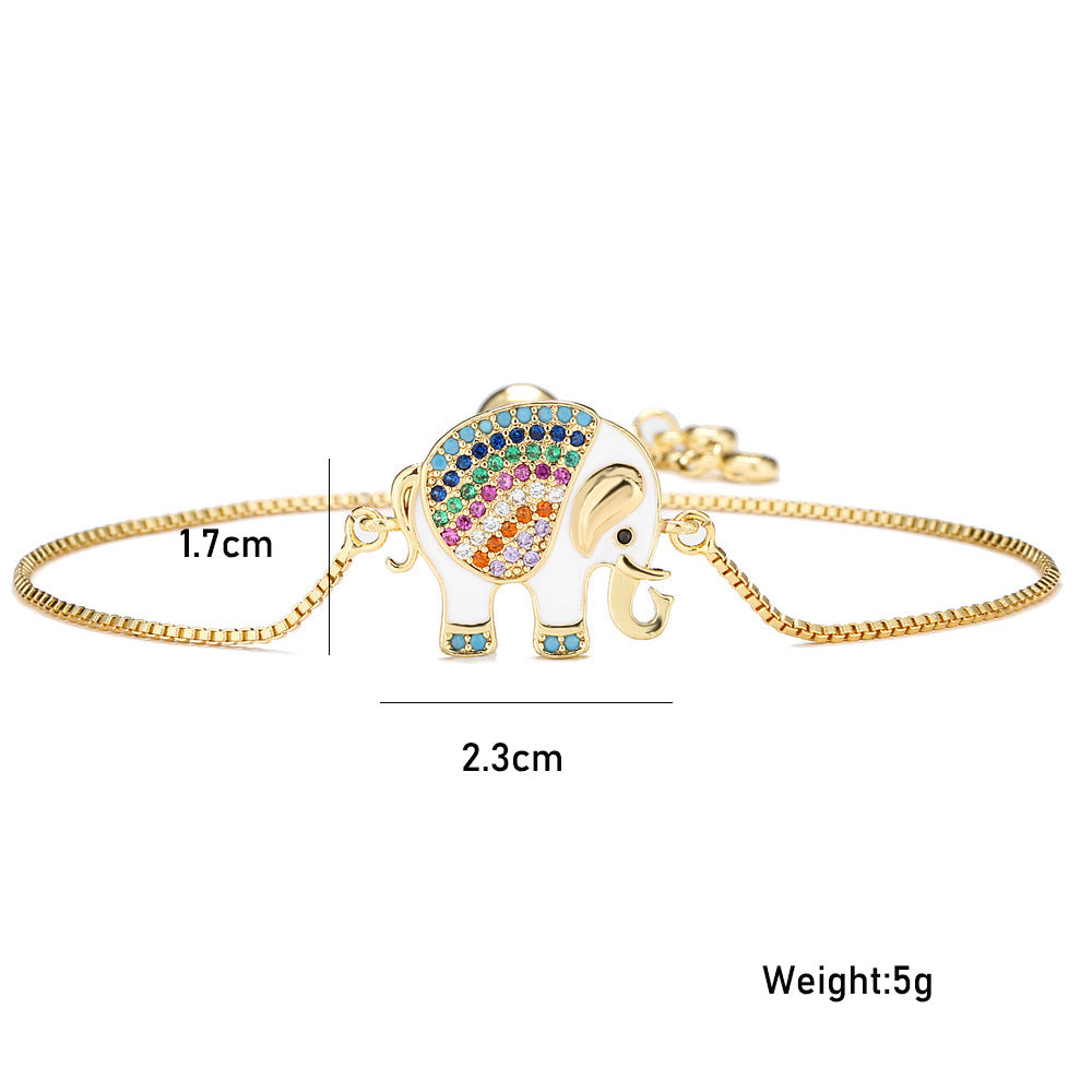 Gold Plated Drip Oil Cubic Zirconia Elephant Geometric Bracelet for Women